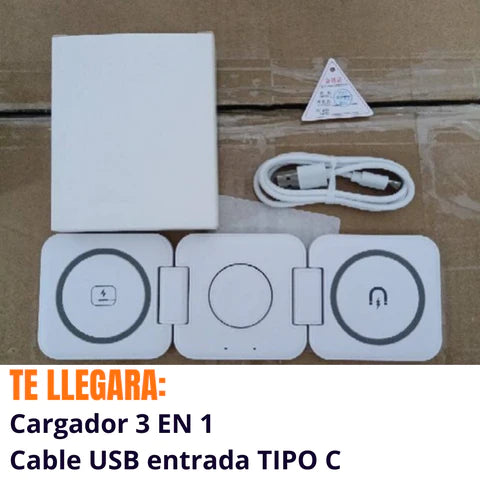 Cargador 3 en 1 - Celular, Reloj y Audifonos